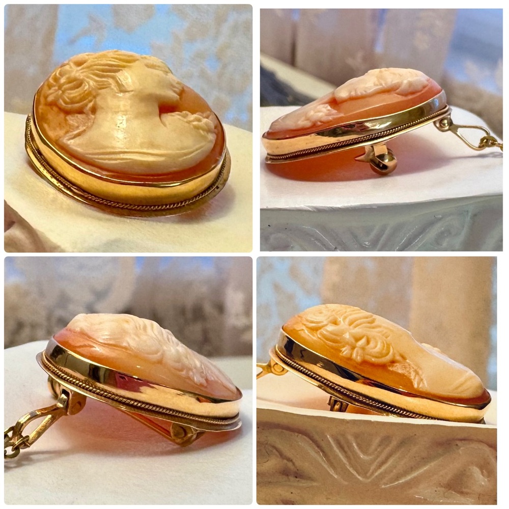 Vintage Italian 14K Gold Cameo Pendant Necklace or Brooch /Gold Chain Necklace - Picture 4 of 12